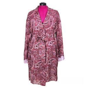 Valerie Stevens Robe Mauve Chiffon Paisley Print Lace Accent Cuffs Size L